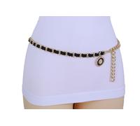 Donna Oro Metallo Catena Nero Skinny Cintura Medaglione Leone Fascino Più M L XL