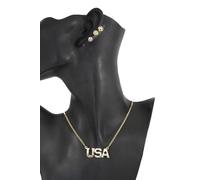 Donna Oro Metallo Catene U.S.A Ciondolo USA Collana Alla Moda 3 Orecchini Set
