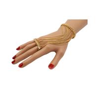 Donna Oro Metallo Mano Catena Bracciale 2 Connesse Anelli Lusso Moda Accessorio