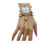 Donna Oro Metallo Mano Catena Decorato Sole Fiore Ciondolo Bracciale Anello Chic