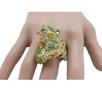 Donna Oro Metallo Pavone Sposa Anello Alla Moda Verde Piuma Elasticizzato Fascia