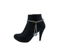 Donna Oro Metallo Western Stivale Catenina Cavigliera Scarpe Feste Goccia Charm