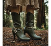 Donna Oro Metallo Western Stivale Catenina Scarpe Cavigliera Bling Fiore Set