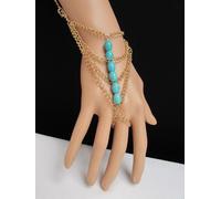 Donna Oro Moda Gioielli Mano Catene Blu Turchese Perline Bracciale Slave Anello