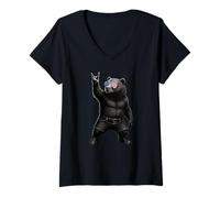 Donna Orsetto grizzly americano vintage rock gesture patriottico grizzly orso Maglietta con Collo a V