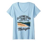 Donna Orso addormentato Dunes Lakeshore Michigan Scenic Maglietta con Collo a V
