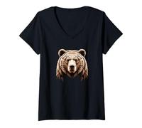 Donna Orso Bruno Orso Grizzly Fratelli Orsi Maglietta con Collo a V