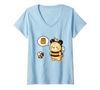 Donna Orso Carino Vestito Come Ape pensando al Miele Maglietta con Collo a V