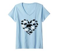 Donna Orso Che Cammina a Forma di Cuore sagoma Modello Fauna Selvatica Amante Maglietta con Collo a V
