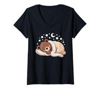 Donna Orso che dorme per uomo e donna amante degli animali Maglietta con Collo a V