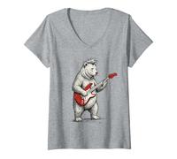 Donna Orso Che Suona la Chitarra Rock & Roll Bears Musica Rock Maglietta con Collo a V