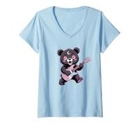 Donna Orso Chitarra Rock And Roll Kawaii Goth Ragazza Vestiti Rosa Goth Maglietta con Collo a V