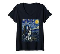 Donna Orso della Carelia Cane Van Gogh Notte Stellata Maglietta con Collo a V