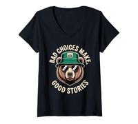 Donna Orso Divertente Che Dice Cattive scelte Fare Buone storie Umorismo Meme Maglietta con Collo a V