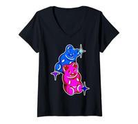 Donna Orso Gummy Candy Rosa Blu Maglietta con Collo a V