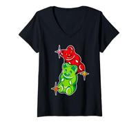 Donna Orso Gummy Candy Rosso Verde Maglietta con Collo a V