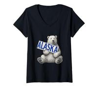 Donna Orso Polare Che Tiene l'Alaska Segno Vintage Amante dell'Alaska Maglietta con Collo a V