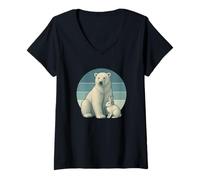Donna Orso Polare Neve Lepre Retro Animale Coniglio Ice Bear Maglietta con Collo a V