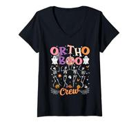 Donna Ortopedico Halloween Boo Crew Scheletro Danza Infermiera Maglietta con Collo a V