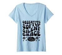 Donna Osservare dolcemente silenzioso Grace Cat Lover Feline Pet Miao gatti Maglietta con Collo a V