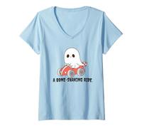Donna Osso Agitazione Giro Halloween Fantasma Guida Gara Auto Divertimento Maglietta con Collo a V