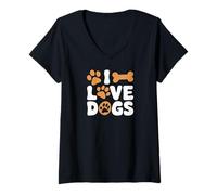 Donna Osso con impronta di zampa di I Love Dogs Maglietta con Collo a V