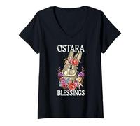 Donna Ostara Blessings Happy Easter Rabbit Ostara Equinozio Maglietta con Collo a V