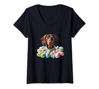 Donna Osterdackel bunte Eier Maglietta con Collo a V