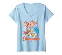 Donna Ostriche e Champagne Pairing Lover Design Maglietta con Collo a V