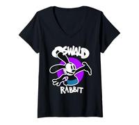 Donna Oswald Coniglio Vintage Cartoon Bunny Viola Maglietta con Collo a V