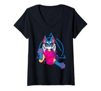 Donna Otherkin Therian Girl Fox Lady Furries Peloso Orecchio Alter Kin Maglietta con Collo a V