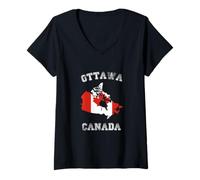 Donna Ottawa Canada Classic Canada Bandiera Mappa Design Maglietta con Collo a V