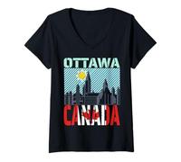 Donna Ottawa, Canada, Orizzonte, Paese, Orizzonte, Città, Punto di Riferimento, Souvenir Maglietta con Collo a V