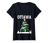 Donna Ottawa, Orizzonte, Inverno, Neve, Canada, Canadese, Natale, NYE Maglietta con Collo a V