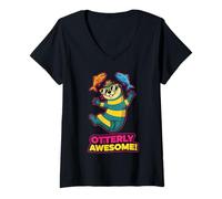 Donna Otterly - Graziosa lontra Marina e Pesce per Uomo e Donna Maglietta con Collo a V
