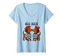 Donna Oui Ner Cane Bassotto In Berretto Bow Bassotto Wiener Ween Maglietta con Collo a V