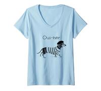 Donna Oui-NER, Cane Weiner Francese, Bassotto, Teckel Maglietta con Collo a V