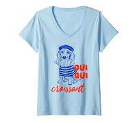Donna Oui Oui Croissant, Cane Divertente, Meme Francese Maglietta con Collo a V