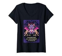 Donna Ouija Board Vampire Cat Sì No Gotico Ouija Pagan Satanic Maglietta con Collo a V