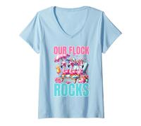 Donna Our Flock Rocks Flamingo Vacanze estive Family Matching Maglietta con Collo a V