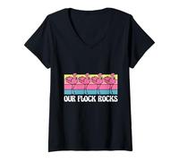 Donna Our Flock Rocks Funny Team Family Teacher Gift Maglietta con Collo a V