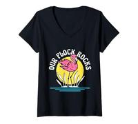 Donna Our Flock Rocks Funny Team Family Teacher Gift Maglietta con Collo a V