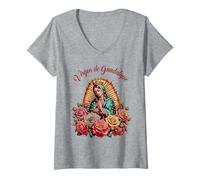 Donna Our Lady of Guadalupe Catholic Religious Virgin Saint Mary Maglietta con Collo a V