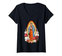 Donna Our Lady Virgen De Guadalupe Nuestra Senora de Mexico Maglietta con Collo a V