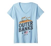 Donna Outer Banks, Stati Uniti, Coastal Crab Design Maglietta con Collo a V