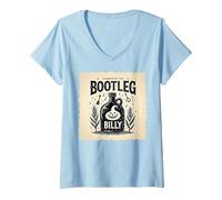Donna Outlaw Hillbilly Bootleg Billy Moonshine Music Maglietta con Collo a V, Celeste, S