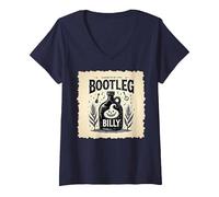 Donna Outlaw Hillbilly Bootleg Billy Moonshine Music Maglietta con Collo a V, Navy, S