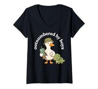 Donna Outnumbered By Boys Funny Mom Mama Boy Mom Life Maglietta con Collo a V