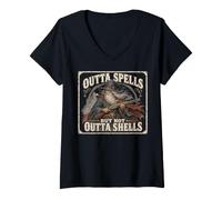 Donna Outta Spells But Not Outta Shells Vintage Wizard Graphic Maglietta con Collo a V
