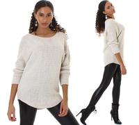Donna Oversize Maglione Pullover Lungo U-Boot Scollatura Trasparente 36/S